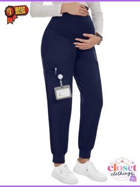 Maternity Jogger Scrubs with 6 Pockets Over-Belly Pregnancy Workwear Pants